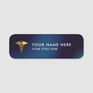 Elegant Navy Gold Caduceus Medical Doctor Name Tag