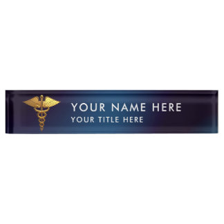 Elegant Navy Gold Caduceus Medical Doctor Nameplate