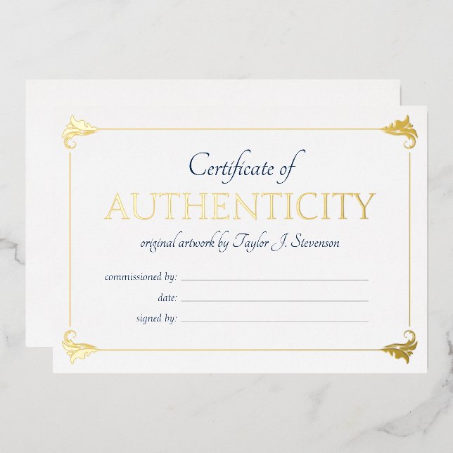 Elegant Navy Gold Certificate of Authenticity (Front/Back)