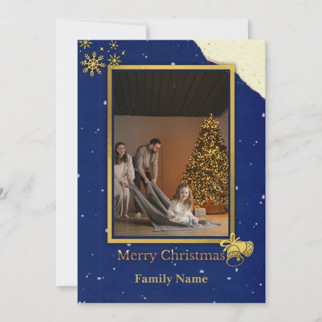 Elegant Navy & Gold Christmas Photo Card (Front)