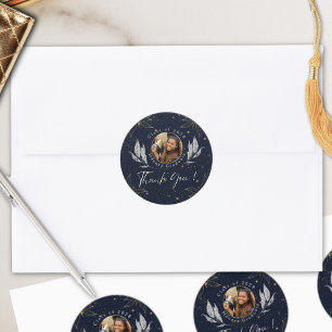 Elegant Navy Gold Congratulations Graduation Classic Round Sticker