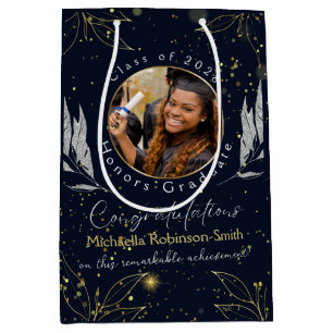 Elegant Navy Gold Congratulations Graduation Medium Gift Bag