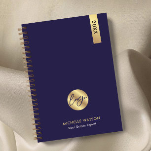 Elegant Navy & Gold Custom Business Logo 2026 Planner