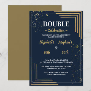 Elegant Navy Gold Double Birthday Party Invitation