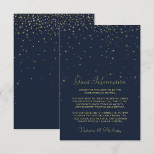 Elegant Navy & Gold Falling Stars Wedding Detail Enclosure Card