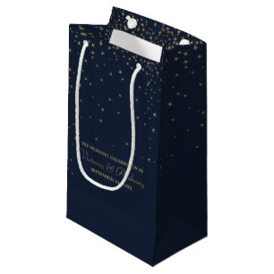 Elegant Navy & Gold Falling Stars Wedding Favour Small Gift Bag