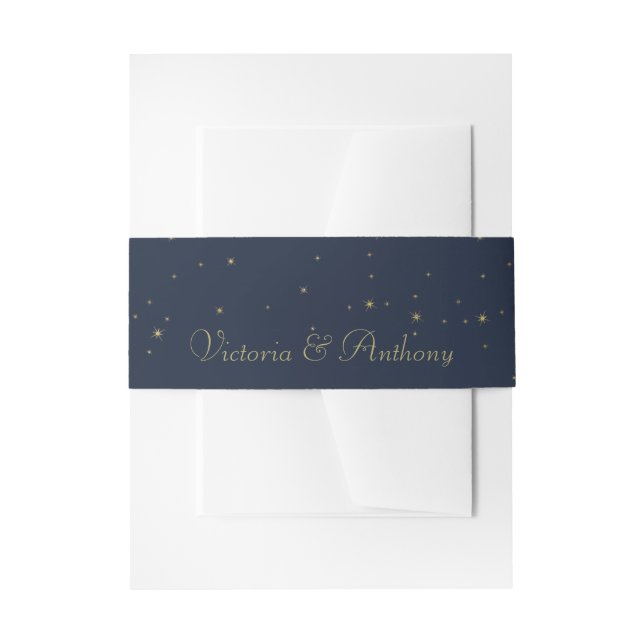 Elegant Navy & Gold Falling Stars Wedding Invitation Belly Band (Front Example)