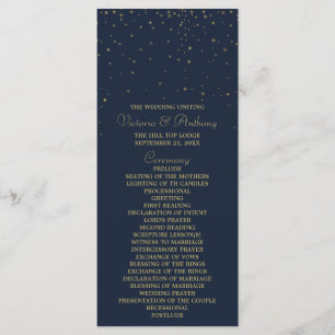 Elegant Navy & Gold Falling Stars Wedding Program
