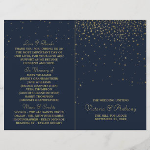 Elegant Navy & Gold Falling Stars Wedding Program