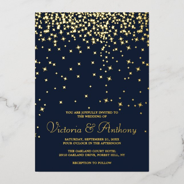 Elegant Navy & Gold Falling Stars Wedding Real (Front)