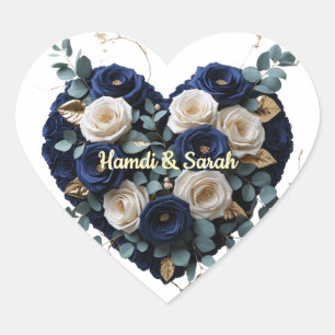 Elegant Navy Gold Floral Monogram Heart Sticker