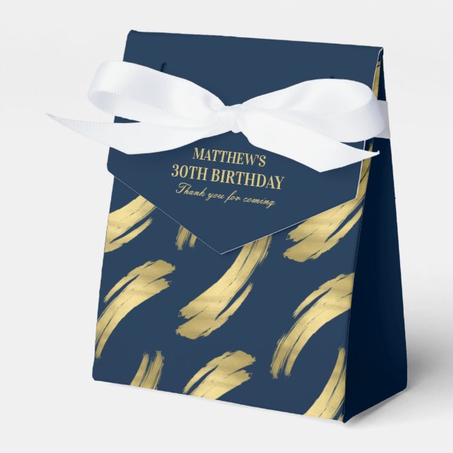 Elegant Navy Gold Foil Birthday Favour Boxes (Front Side)