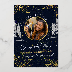 Elegant Navy Gold Foil Graduation Announcement