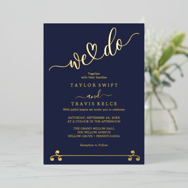 Elegant Navy & Gold Foil "We Do" Wedding  (Standing Front)