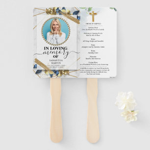 Elegant Navy Gold Funeral Celebration of Life Hand Hand Fan