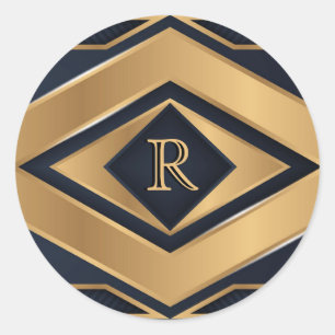 Elegant Navy Gold Geometric Monogram Sport Gift Classic Round Sticker