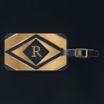 Elegant Navy Gold Geometric Monogram Sport Gift Luggage Tag<br><div class="desc">Give a stylish and personalized travel gift with this elegant navy and gold geometric monogram design, perfect for anyone who loves modern accessories with a touch of luxury. The bold Art Deco–inspired pattern features layered diamonds, clean gold accents, and a custom initial that adds a meaningful personal touch. This luggage...</div>