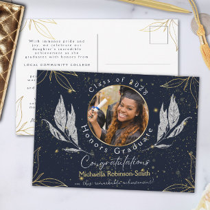 Elegant Navy Gold Graduation Announcement Postcard