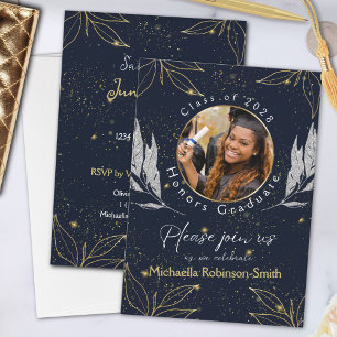 Elegant Navy Gold Graduation Party Invitation