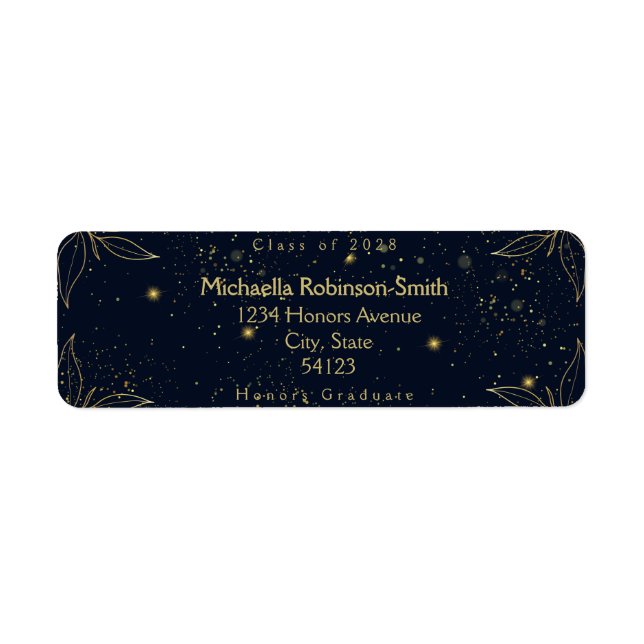 Elegant Navy Gold Graduation Return Address  (Front)