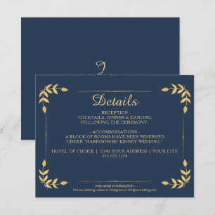 Elegant Navy Gold Greenery Classy Wedding Details Invitation