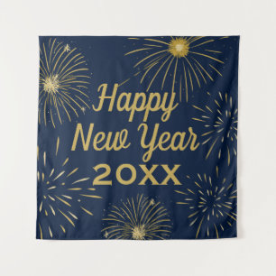 Elegant Navy Gold Happy New Year 2027 Backdrop Tapestry