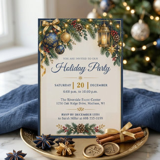 Elegant Navy Gold Holiday Party Invitation