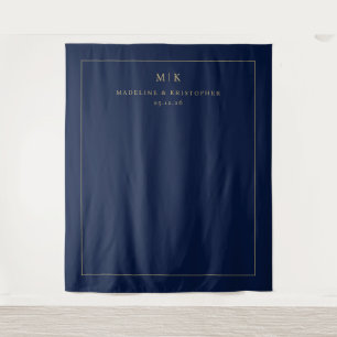 Elegant Navy Gold Initials Tapestry