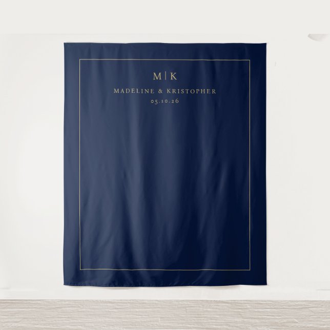 Elegant Navy Gold Initials Tapestry (Front)