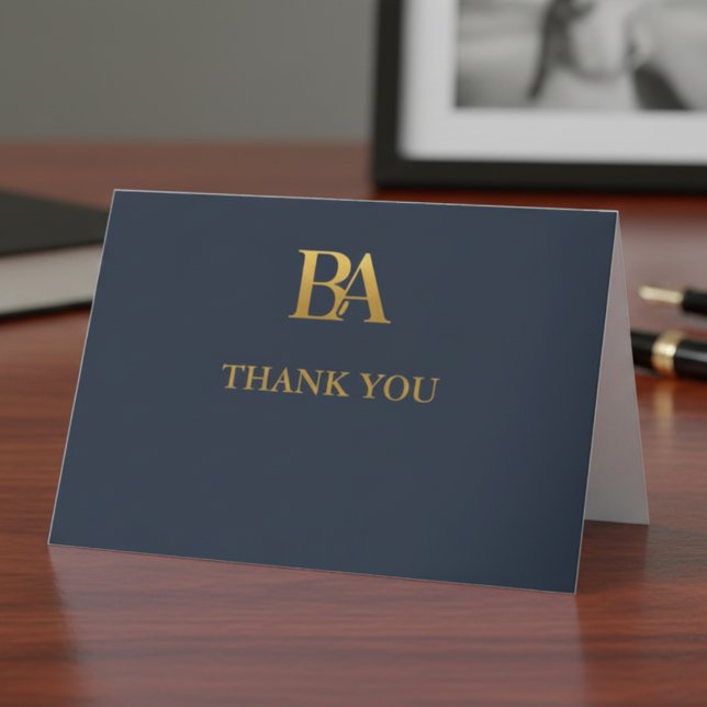 Elegant Navy Gold Law Firm Monogram Thank You Card (Creator Uploaded)