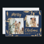 Elegant Navy Gold Leaves 2 Photo Christmas Card<br><div class="desc">Elegant, Modern Navy and Gold Botanical Leaves 2 Photo Collage Merry Christmas Holiday Greeting Card. This festive, whimsical two (2) photo on front holiday card template features a pretty photo collage, faux gold foil botanical leaves, winterberries and says Merry Christmas! The „Merry Christmas” greeting text is written in a beautiful...</div>