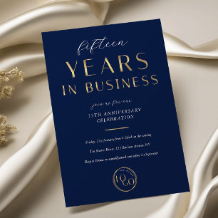 Elegant Navy & Gold Logo Business Anniversary Invitation