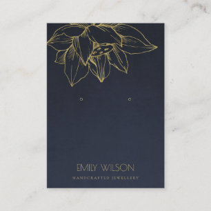 ELEGANT NAVY GOLD LOTUS SIMPLE EARRING DISPLAY BUSINESS CARD