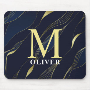 Elegant Navy & Gold Men's Monogram Mouse Pad