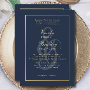 Elegant Navy Gold Minimal Photo QR Code Wedding Invitation
