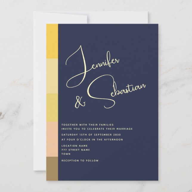 Elegant Navy & Gold Minimalist Wedding Invitation (Front)