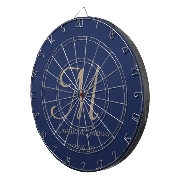 Elegant Navy & Gold Monogram Initial Name  Dartboard (Front Right)