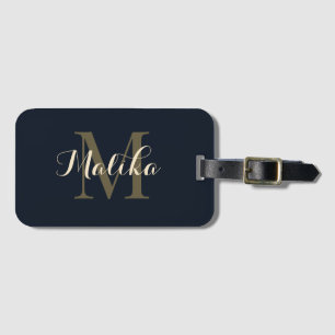 Elegant Navy Gold Monogram Personalized Acrylic Luggage Tag