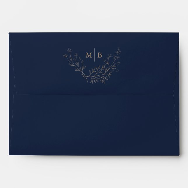 Elegant Navy Gold Monogram Wedding Envelope (Back (Top Flap))