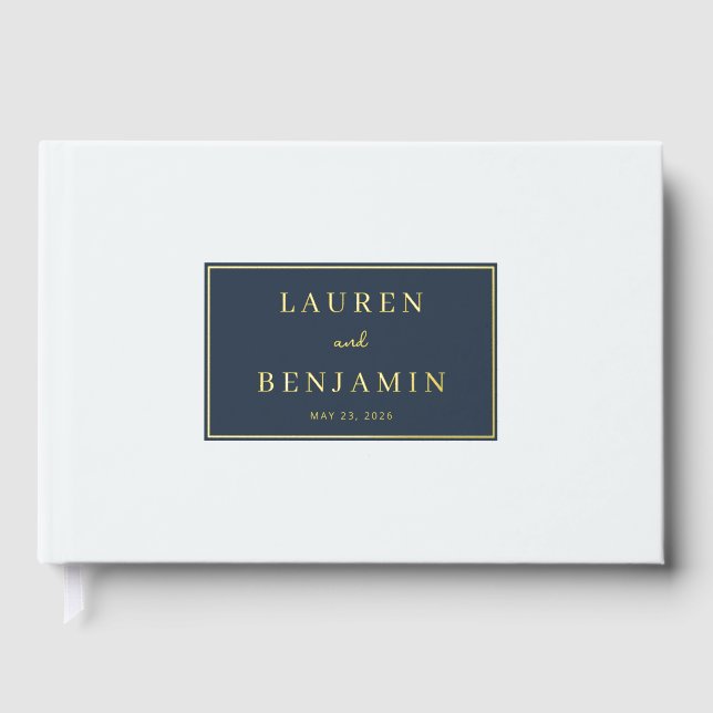 Elegant Navy Gold Names Guest Book (Front)