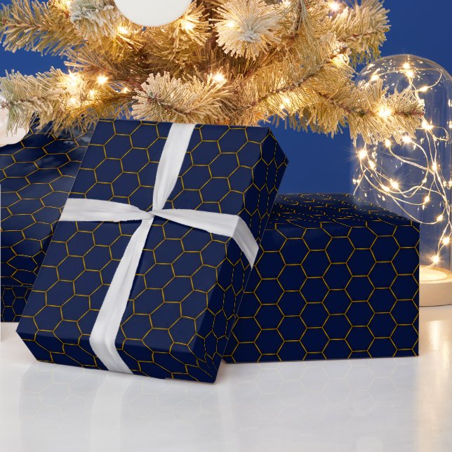 Elegant Navy & Gold Octagon Wrapping Paper (Holidays)
