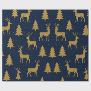 Elegant Navy & Gold Reindeer Christmas Wrapping Pa Wrapping Paper