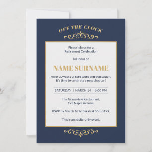 Elegant Navy Gold Retirement Invitation