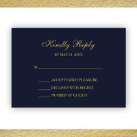 Elegant Navy & Gold Script RSVP Cards