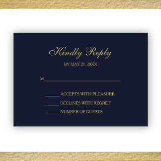 Elegant Navy & Gold Script RSVP Cards