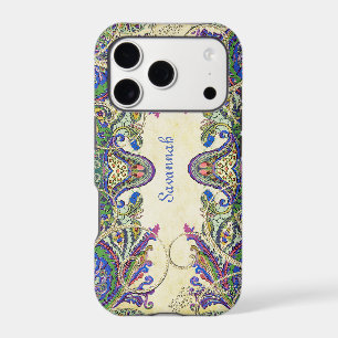 Elegant Navy Gold Vintage Peacock Paisley