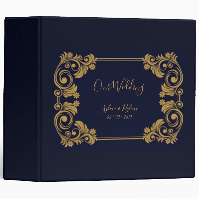 Elegant Navy & Gold Wedding Album Binder (Front/Spine)