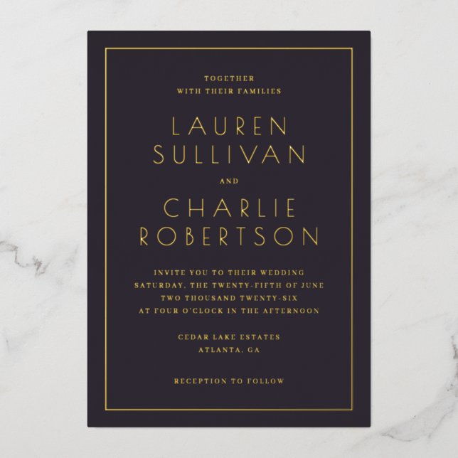 Elegant Navy Gold Wedding Invitation (Front)