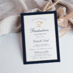 Elegant navy & graduation ceremony invitation<br><div class="desc">An elegant graduation ceremony card with faux gold and navy borders. The text details and image can be personalized.</div>
