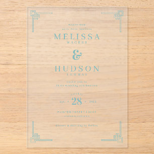 Elegant Navy Greek Key Motions Acrylic Invitations